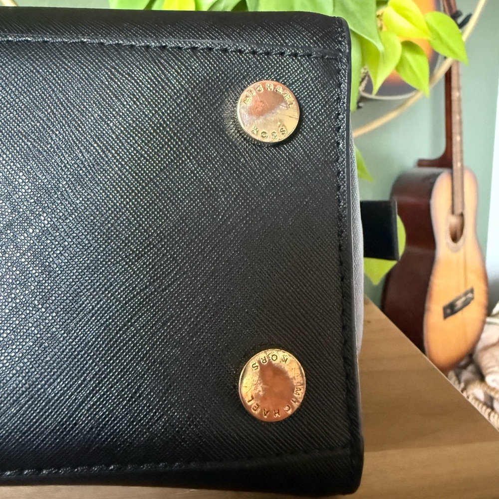 Michael Kors Selma Medium Saffiano Leather Satchel- Black & Gold - Picture 7 of 13